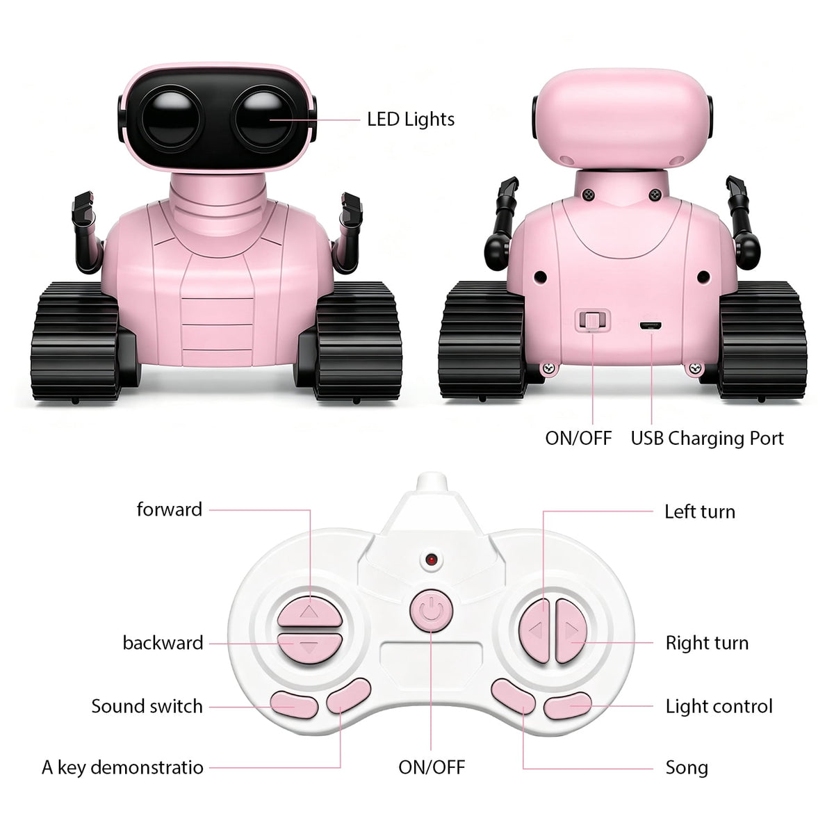 Swfoer Robot Toys for Kids,Remote Control Robot Toy, Rechargeable RC Robot for Boys Girls with Music and LED Eyes, Gift for Children Age 3 Years and Up, Pink