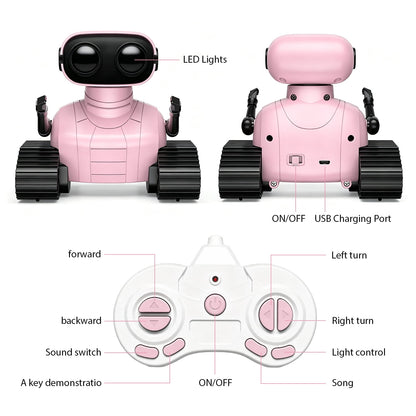 Swfoer Robot Toys for Kids,Remote Control Robot Toy, Rechargeable RC Robot for Boys Girls with Music and LED Eyes, Gift for Children Age 3 Years and Up, Pink