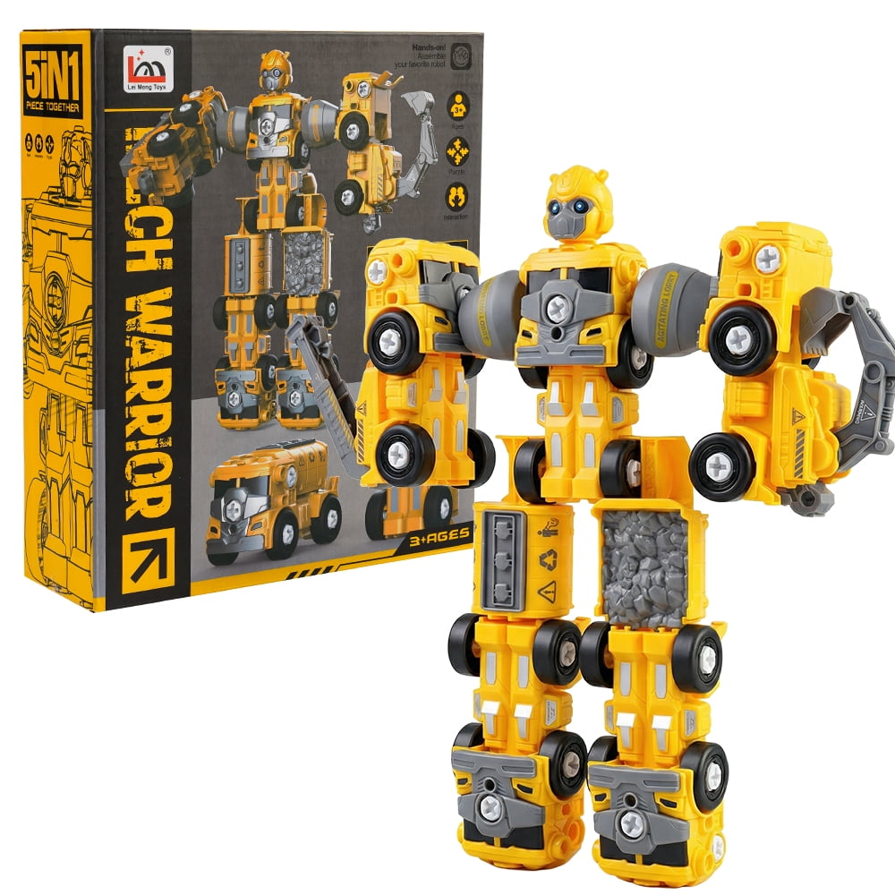5 in 1 Take Apart Trucks Transform to Robot Construction Vehicles Set Transforming Robots for Kids Educational STEM Toys