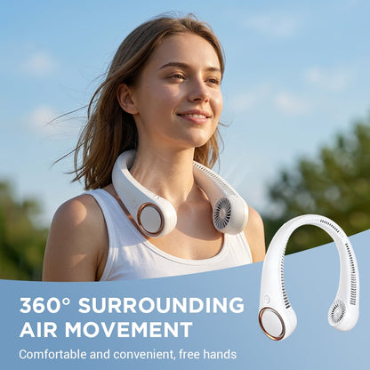 Portable Neck Fan, 3 Speeds Hands Free Personal Wearable Bladeless Fan with 3600mAh Rechargeable Battery, White