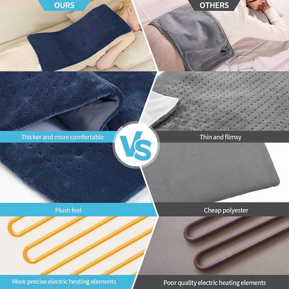 12" x 24" Heating Pad with 3 Heat Settings, Auto Shut Off, Machine Washable, Blue