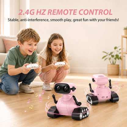 Swfoer Robot Toys for Kids,Remote Control Robot Toy, Rechargeable RC Robot for Boys Girls with Music and LED Eyes, Gift for Children Age 3 Years and Up, Pink