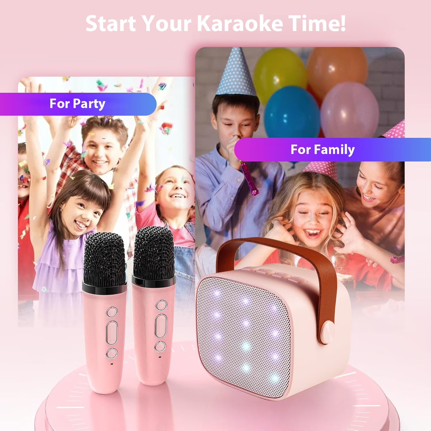 Mini Karaoke Machine with 2 Wireless Microphones Portable Mini Karaoke Machine for Kids for Christmas Party Gift