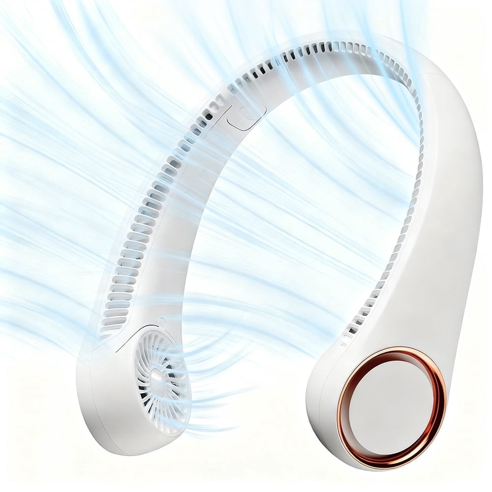 Portable Neck Fan, 3 Speeds Hands Free Personal Wearable Bladeless Fan with 3600mAh Rechargeable Battery, White